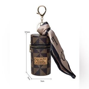 Luxury Inspired Lipstick Holder Keychain Mini Cosmetic Case Brown Checkered